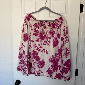 Long sleeve off the shoulder satin shirt